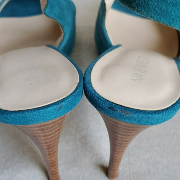 NINE WEST Teal Suede Leather Upper Slingback Heels SIZE: 9M - Picture 10 of 14